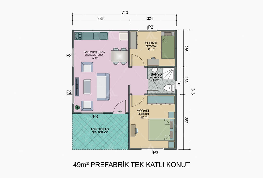 49m² Prefabrik Ev Planı