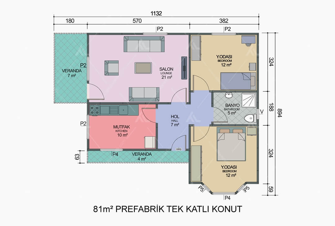 81m² Prefabrik Ev Planı